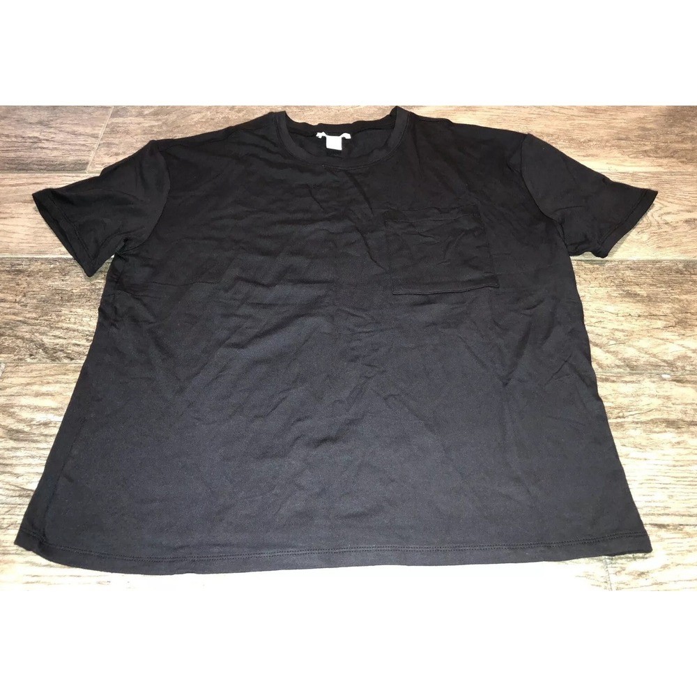 Womens Daily Ritual Size Large Short Sleeve Black Crop‎ Shirt Pocket Crew Neck